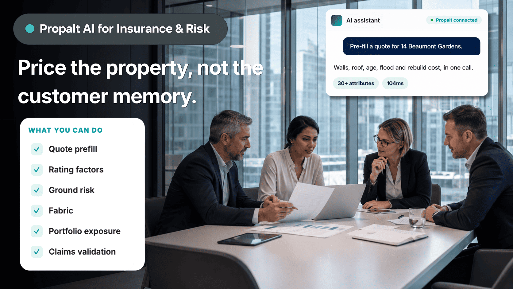 Pre-fill a quote on real property facts, not customer memory.